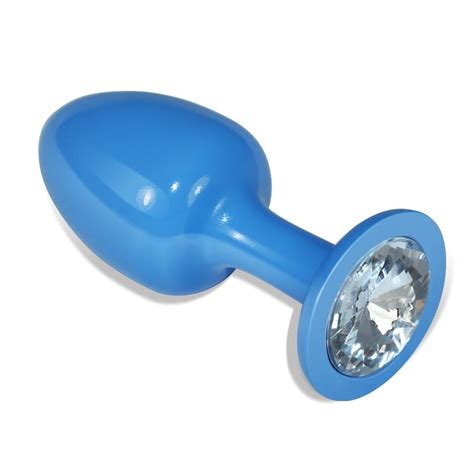Plug Anal De Metal Azul Rosebud Con Joya Transparente Noche Secreta