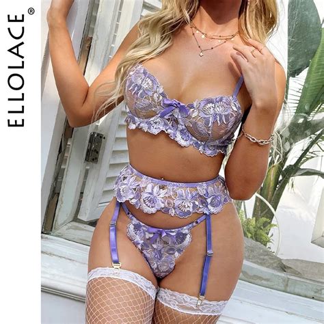 Uaang Ellolace Floral Lingerie Embroidery Women S Underwear Set Fancy Lace Bra Kit Push Up