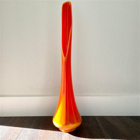 Mid Century Modern Le Smith Bittersweet Smoothie Orange Swung Glass Floor Vase Chairish