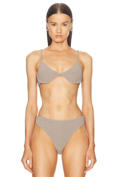 Toteme Smocked Half Cup Bikini Top In Dove FWRD