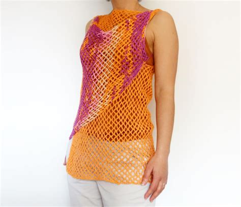 Crochet Pattern Impatient Top Body Net Cover Up Asymmetrical Summer Beach Bikini Cover Open