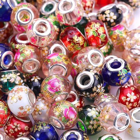 Aipridy 50pcs 15x11mm Murano Large Hole Glass Beads With Silver Brass Cores European Beads For