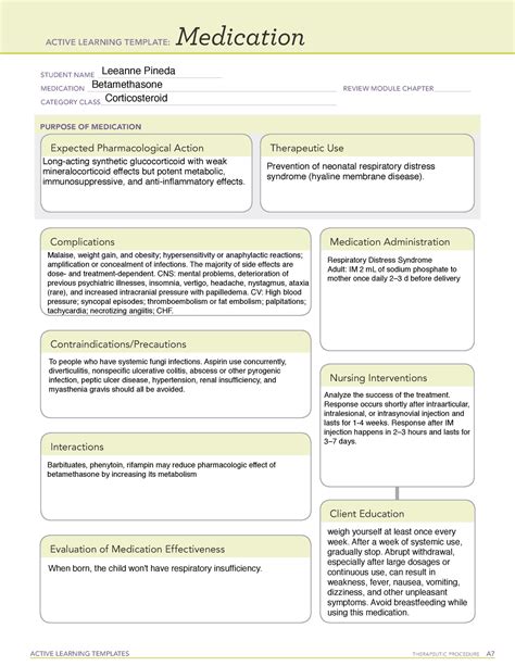 Betamethasone Ati Learning Template Active Learning Templates