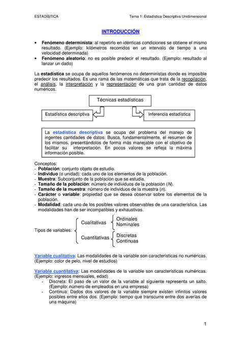 Resumen Estadística Tema 1 ESTADÍSTICA Tema 1 Estadística