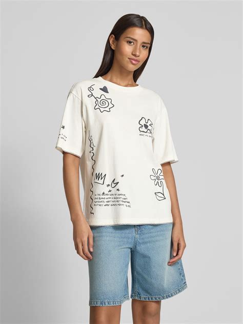 jakes casual  shirt mit geripptem rundhalsausschnitt offwhite