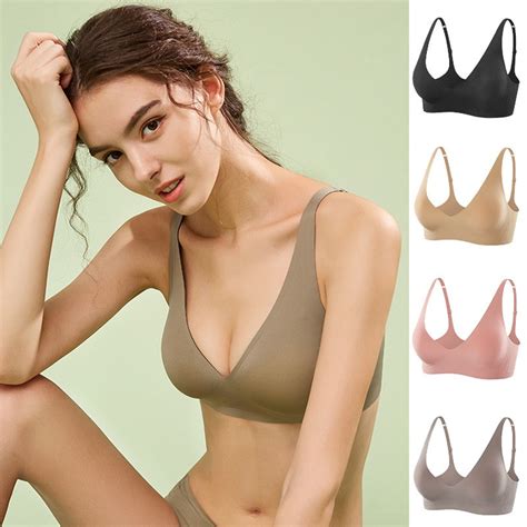 Finetoo Deep V Latex Bra Women Seamless Lingerie Lace Strap Bralette