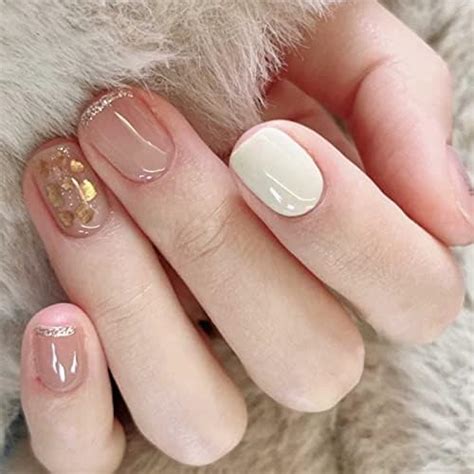Amazon Hkanlre Short Press On Nails Square French Fake Nails Bling Acrylic Nude False Nails