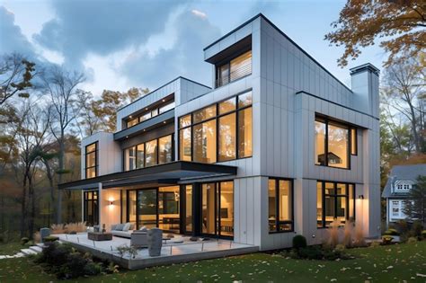 A Modern House With Large Windows And Minimalist Design Premium Ai