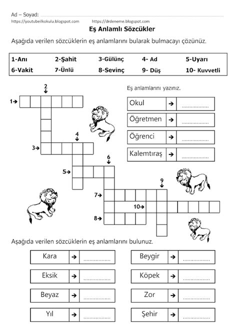 2 SINIF EŞ ANLAMLI SÖZCÜKLER BULMACASI 2