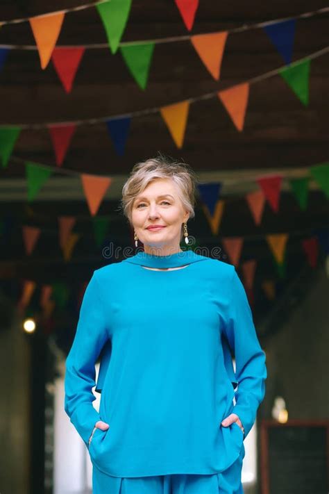 Outdoor Portrait Of Happy And Healthy Mature Year Old Woman Stock Photo Image Of