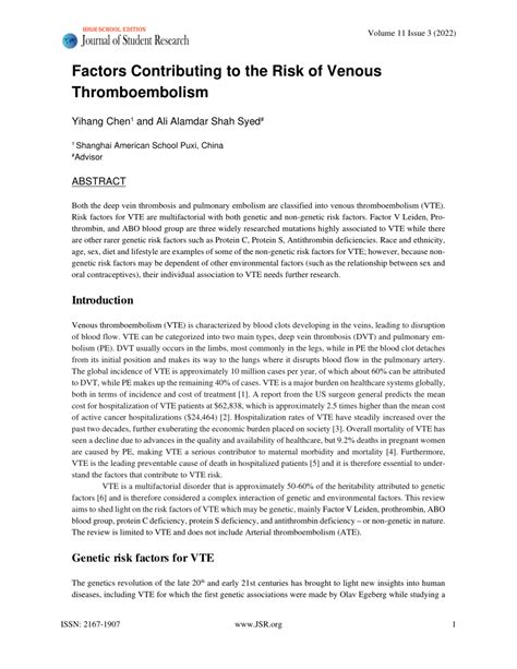 Pdf Factors Contributing To The Risk Of Venous Thromboembolism