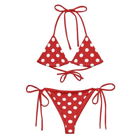Red Polka Dot Bikini Set Retro String Bikini Red Triangle Bikini Vintage Swimwear Plus