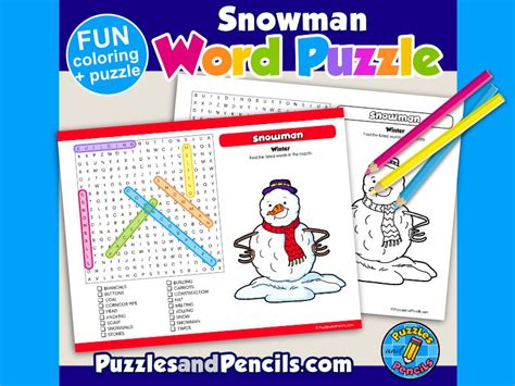 Snowman Word Search Puzzle Activity Page Winter Wordsearch Teaching