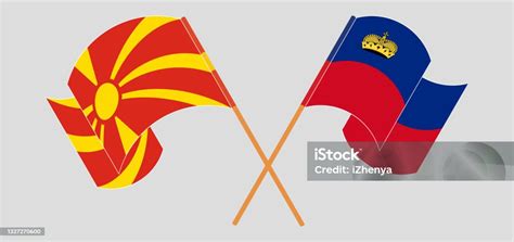 Macedônia Do Norte X Liechtenstein - Vetores de Cruzou E Agita Bandeiras Da Macedônia Do Norte E ...