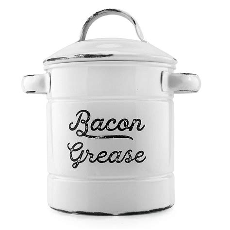 Auldhome Grease Container White Enamelware Bacon Grease Can With