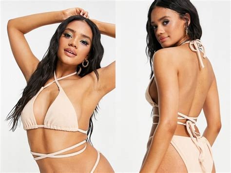 DESIGN Beżowa góra od bikini z materiału frotté XS 10942833672 oficjalne archiwum Allegro