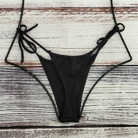 Black Micro Tie Thong Bikini Bottom With Sliding Front And Etsy Denmark