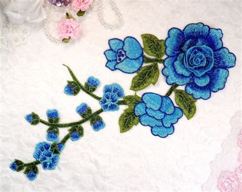 Embroidered Floral 3d Applique Blue Rose Patch Craft Motif 12 Bl122 Etsy