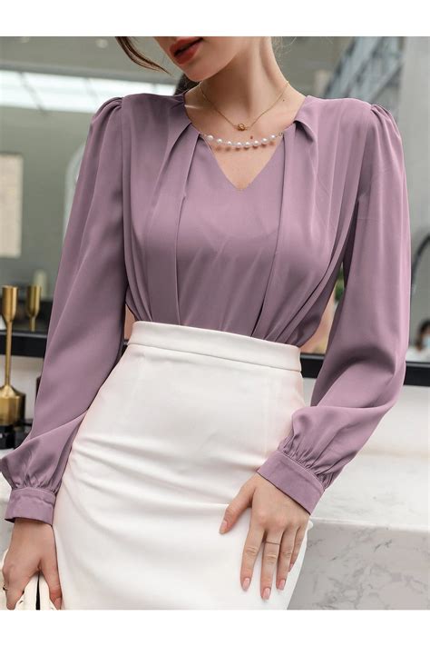 Shein Puff Sleeve Solid Blouse