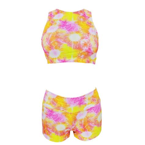 Buy Wholesale China Latest Fashion Floral Print Crop Top And Shorts Piece Set Bikini Knit