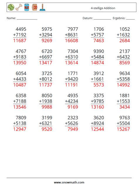 Stellige Addition Mathe Arbeitsbl Tter Mathe Arbeitsbl Tter