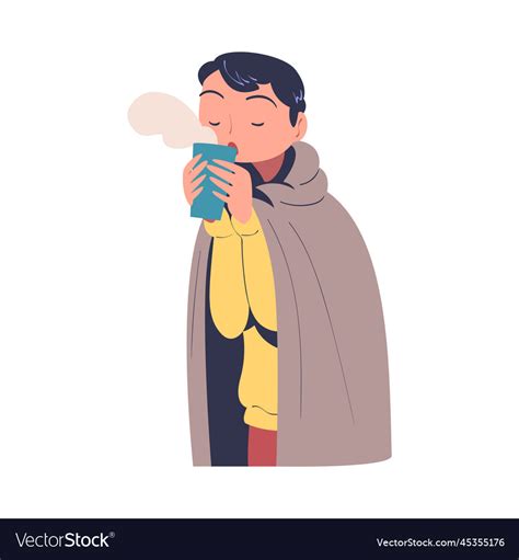 Poor Homeless Man Drinking Hot Steaming Tea Vector Image