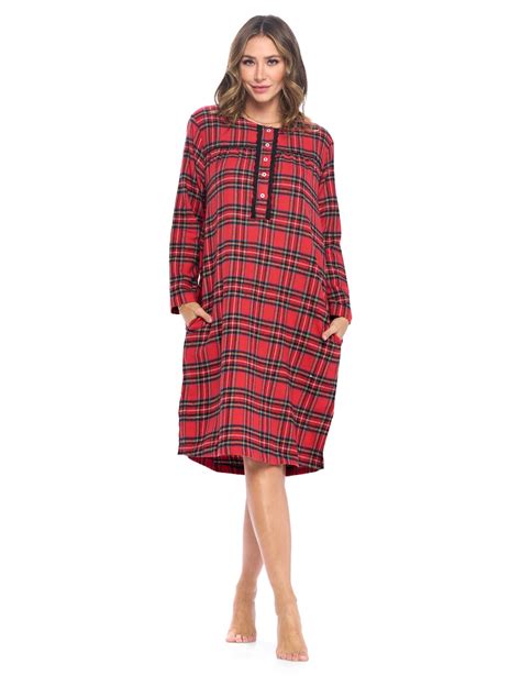 Ashford And Brooks Womens Flannel Plaid Long Sleeve Nightgown With Lace