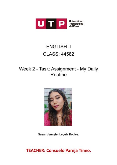 Week Task Assignment My Daily Routine English Ii Class Week