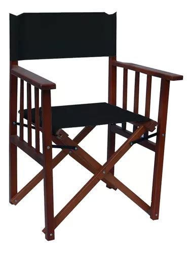 Sillon Silla Director Madera Oscura Plegable Jardin Bar Color Negro