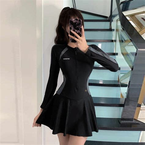 Women One Piece Swimsuit Simple Sports Dress Swimsuit Conservative Hot Spring Slimmer Swimsuit