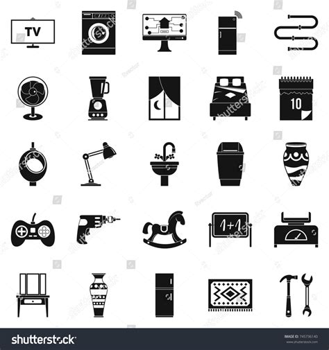 Sleeping Quarters Icons Set Simple Set Stock Illustration 745736140