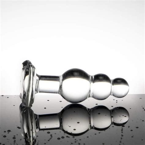 Plug Anal En Verre Plug Anal En Cristal Transparent Avec Perles Rondes Et Poign E Base Plate