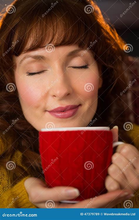 Portrait Of Redhead Enjoying Hot Drink At Christmas Stock Image Image Of House Person