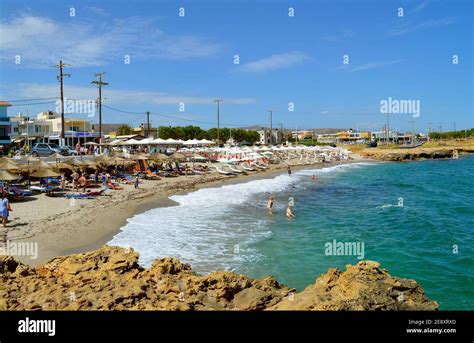 Tourists On Kato Gouves Beach In Crete The Largest And Most Populated