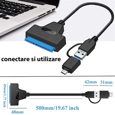 Преходен кабел за HDD/SSD, Chucai, USB/USB-C към SATA, LED, черен - eMAG.bg