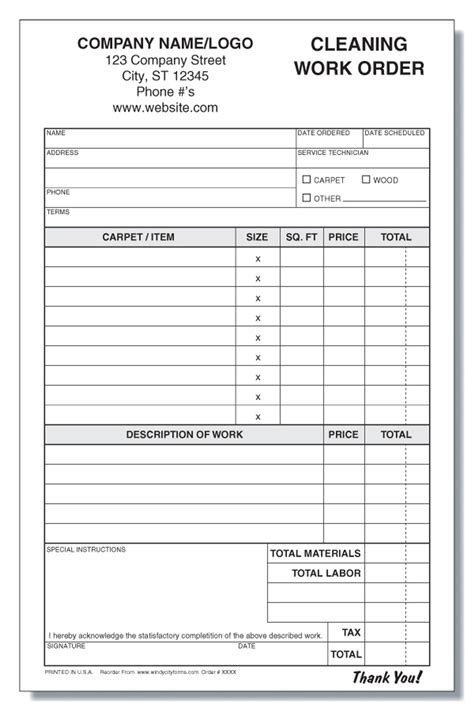 residential cleaning work orderinvoice windy city forms
