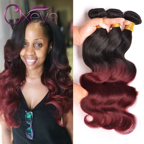 Ombre Brazilian Hair Body Wave Bundle Deals B Burgundy Brazilian