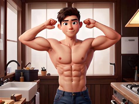 Premium Photo Cartoon Portrait Of Hot Shirtless Muscular Guy Looking At Camera Flexing Biceps