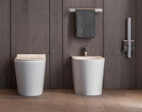 Coppia Sanitari Pavimento Bidet E Vaso Rimless A Filo Muro In Ceramica