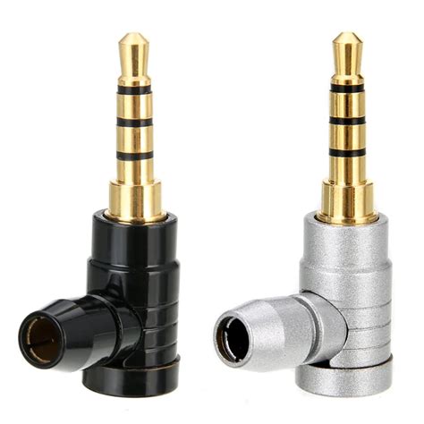 Mayitr 1pc 35mm Stereo 4 Pole Jack Converter 90 Degree Right Angle Male Plug To Female Jack