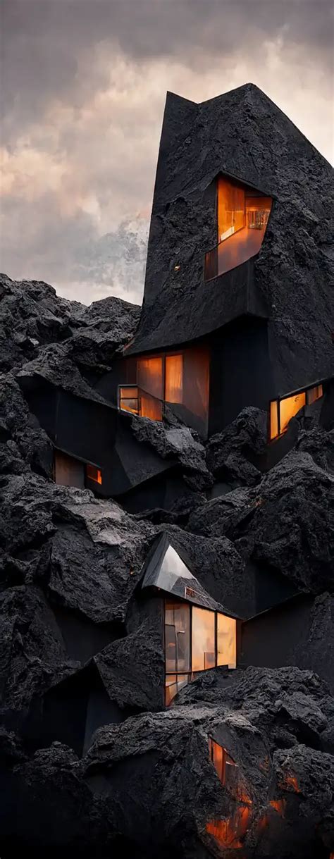 Tall Black Geometric House Emmidjourney