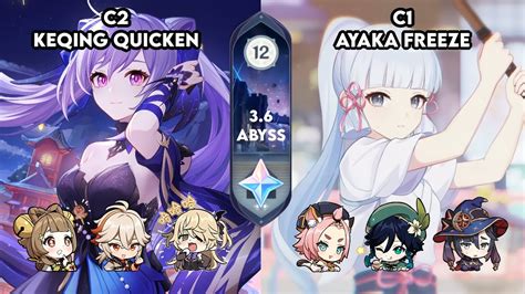 C2 Keqing Quicken Aggravate C1 Ayaka Freeze Spiral Abyss 3 6 Floor