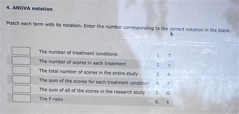 Solved 4 ANOVA Notation Match Each Term With Its Notation Enter The