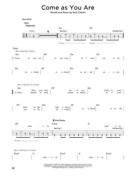 Come As You Are by Nirvana - Easy Bass Tab - Guitar Instructor