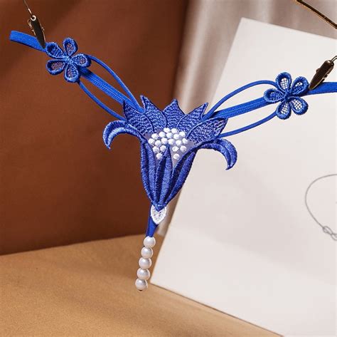 Bikini Tanga Din Dantela Cu Perle Crina Albastru L Top Lenjerie Ro