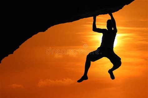 Free Climbing on the Mountain at Red Sky Sunset Background Stock Image ...