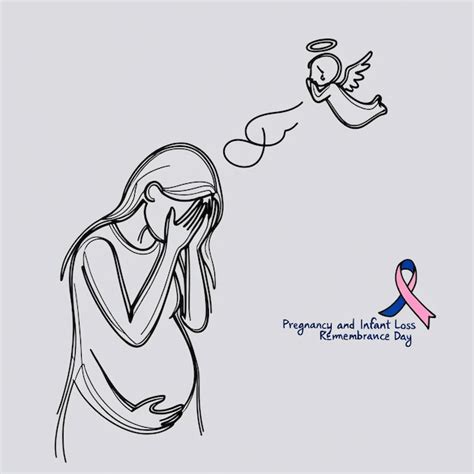 Luto Perda Gestacional - Desenho de linha contínua emocional de uma mulher grávida em luto e um ...