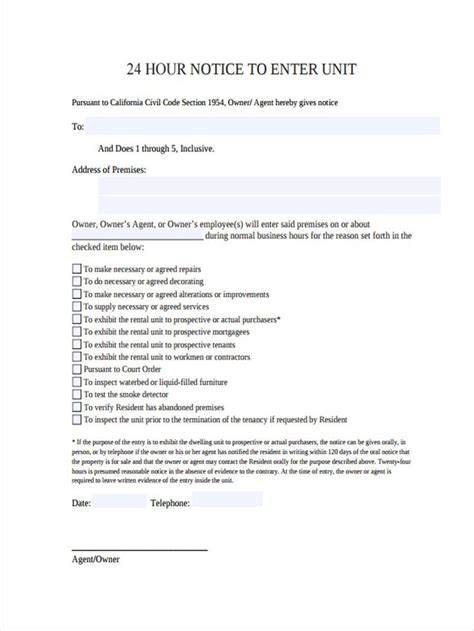 Free Notice Of Entry Forms In Pdf Ms Word Being A Landlord Ms