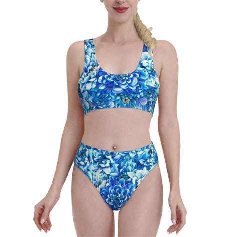 Logiee Vibrant Blue Floral Print Women S 2 Piece Bikini Set Halter Bathing Suit High Waisted