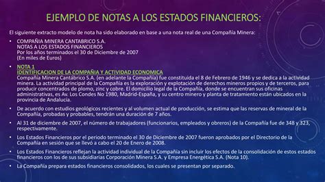 Notas A Los Estados Financieros Ppt